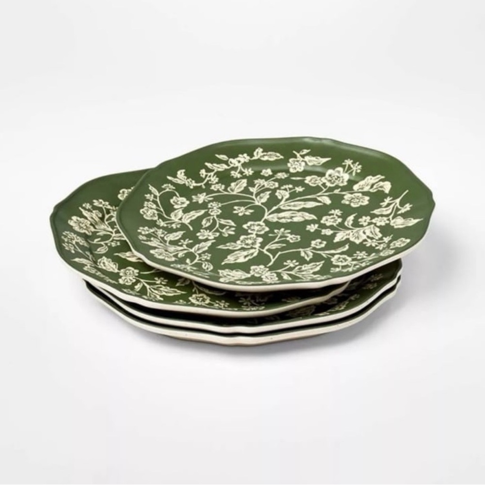 Studio McGee 8.5" 4pk Melamine Floral Salad Plates Green -Threshold